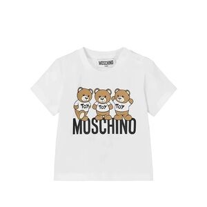Moschino White Tee with Three Brown Teddy Bear Graphics